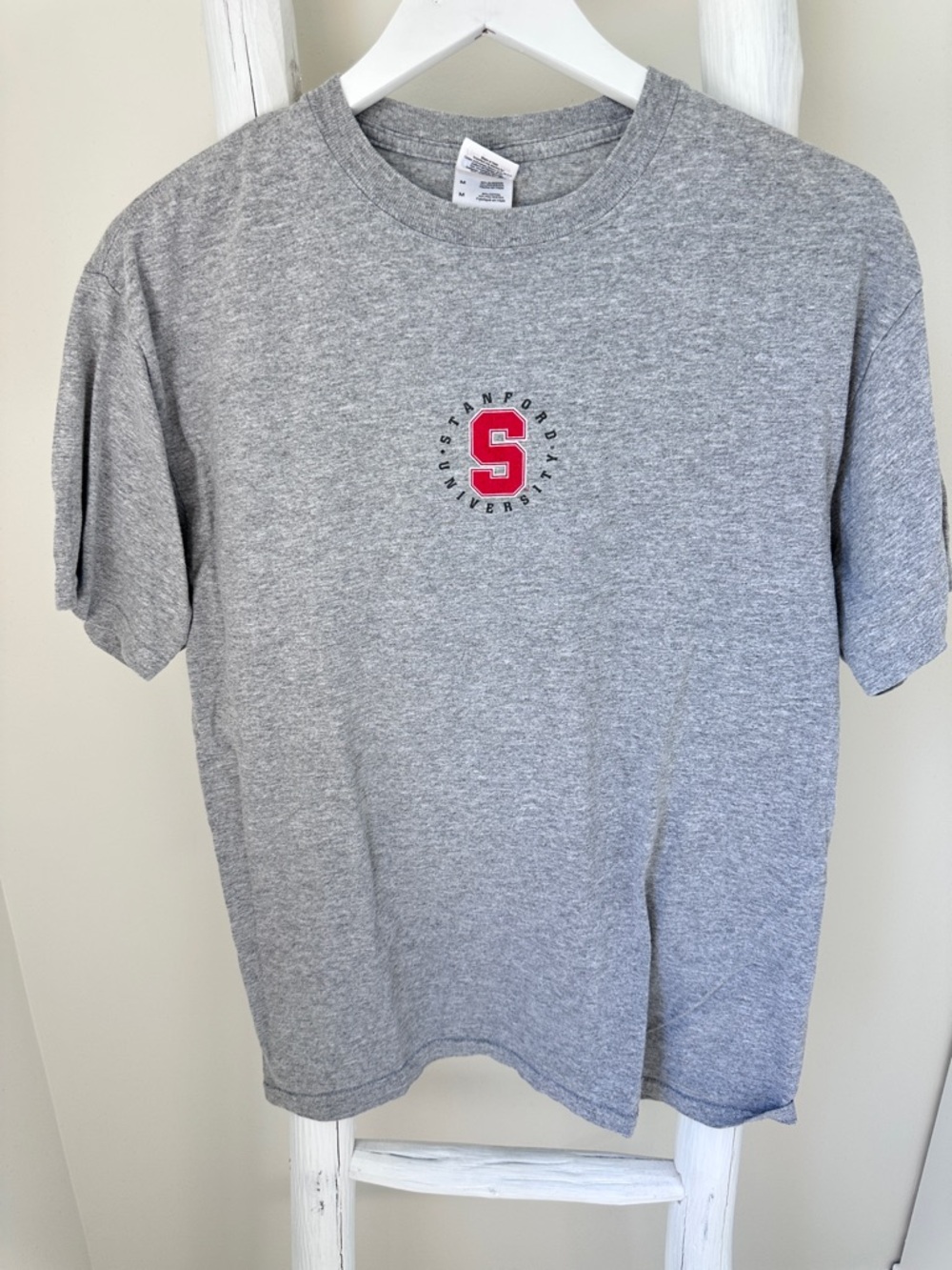 Gildan Gray Short-Sleeve Tee with Red 'S' Stanford University Logo Size M